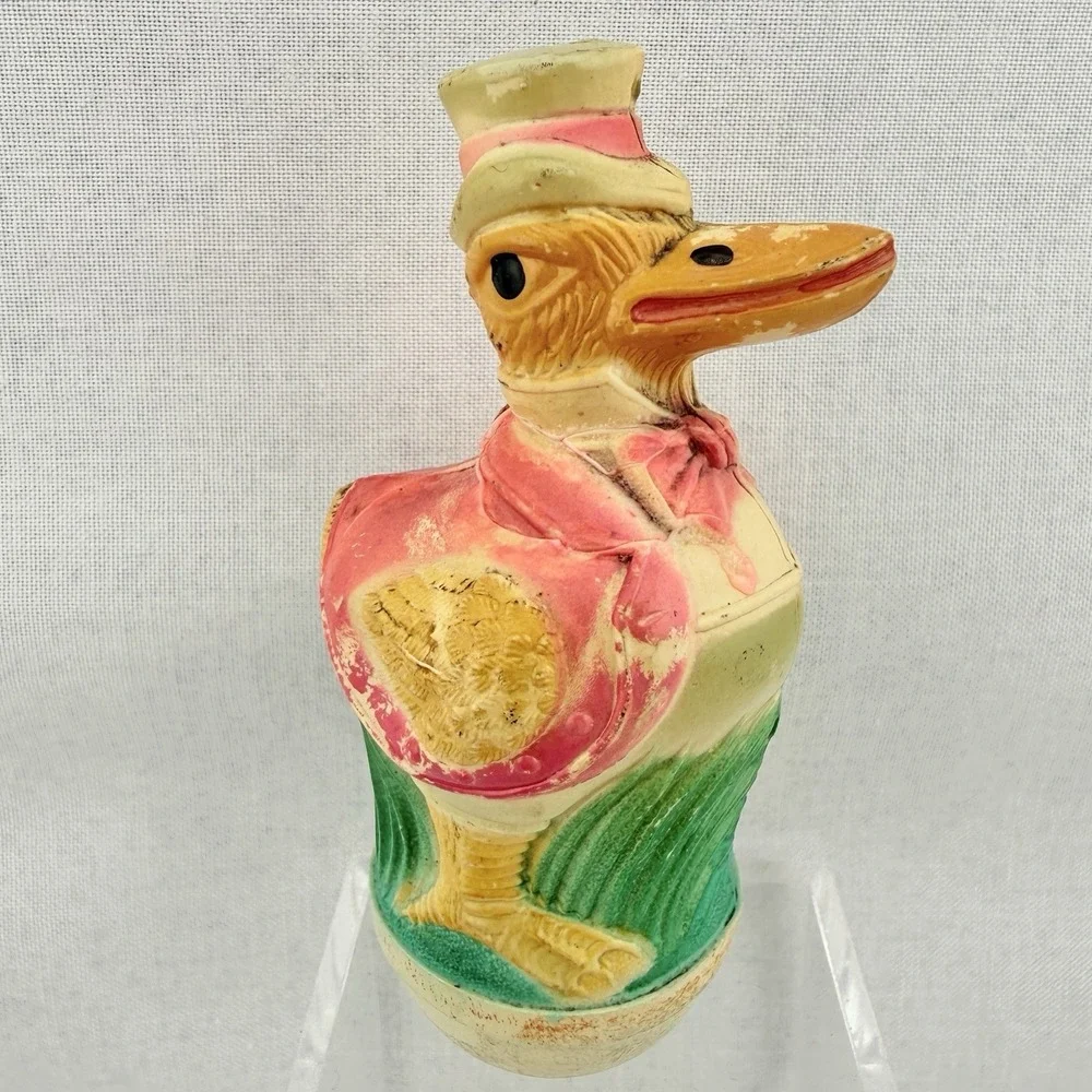Antique Viscoloid Co Celluloid Duck Dapper Monocle Top Hat Vintage Roly-Poly Toy